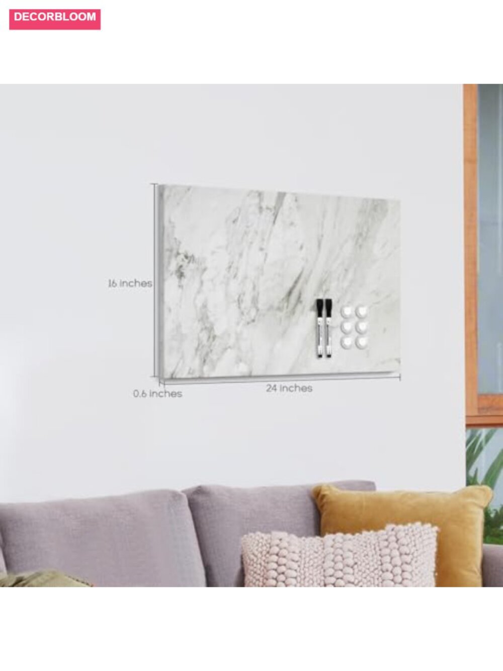 24x18 Magnetic Dry Erase Board Wall Mount White Marble Frameless - Picture 2 of 5